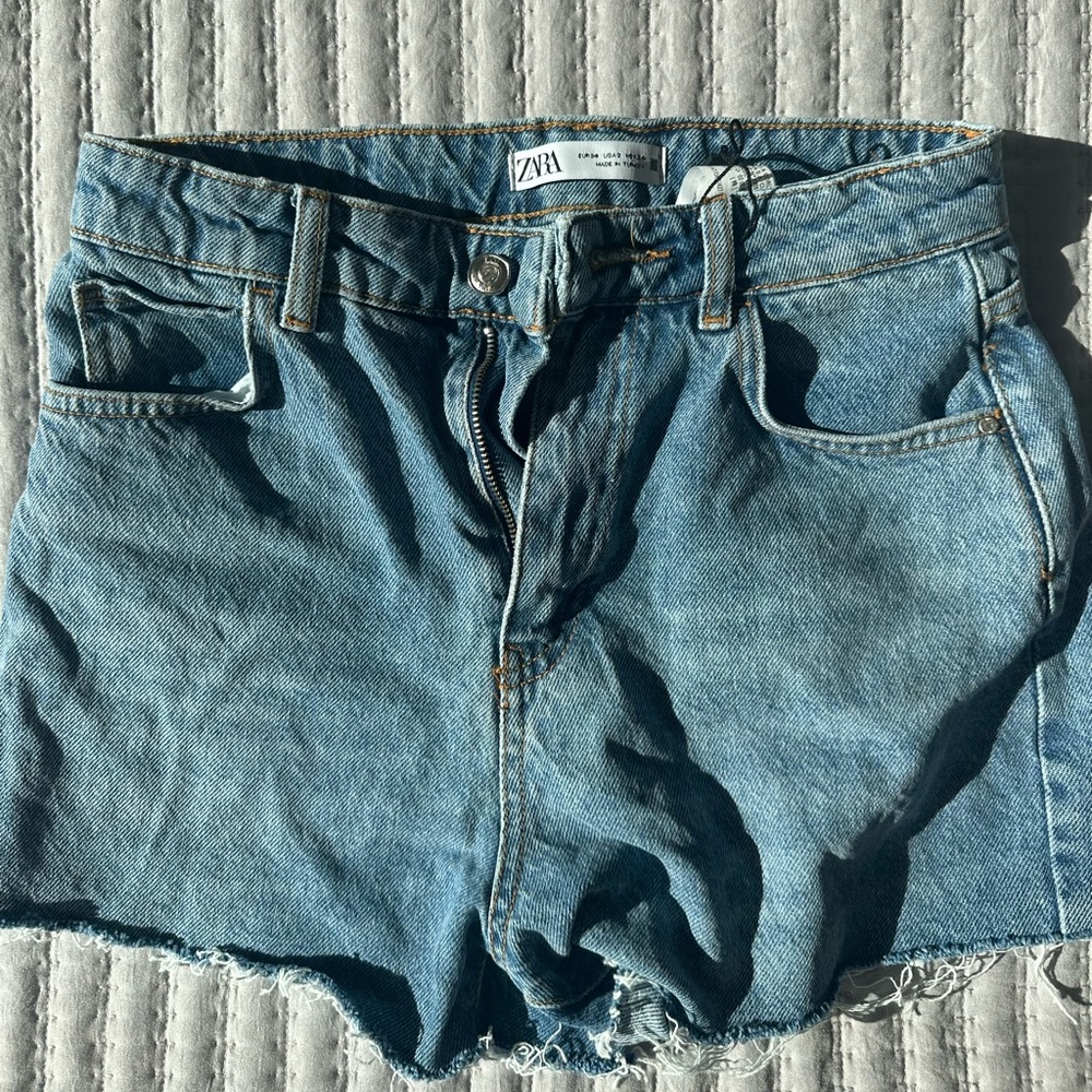 zara blue jeans shorts